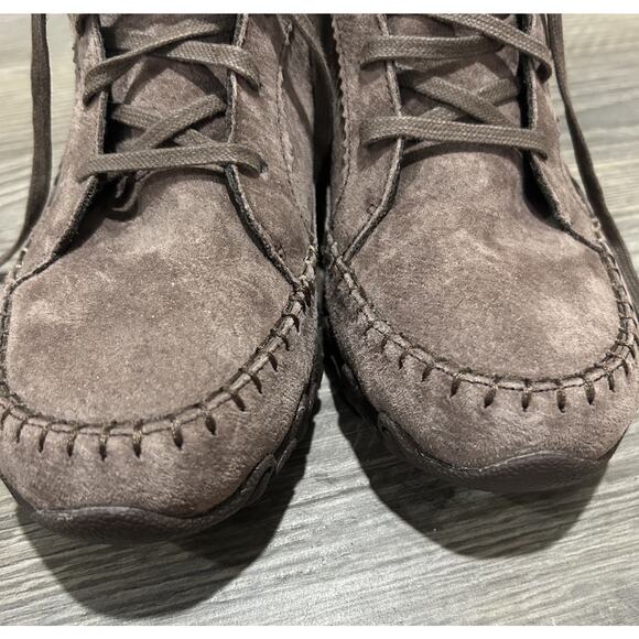 Women’s 7 Skechers Relaxed Fit Bikers Lineage Ankle Boot Brown Leather 44706 - Picture 6 of 7